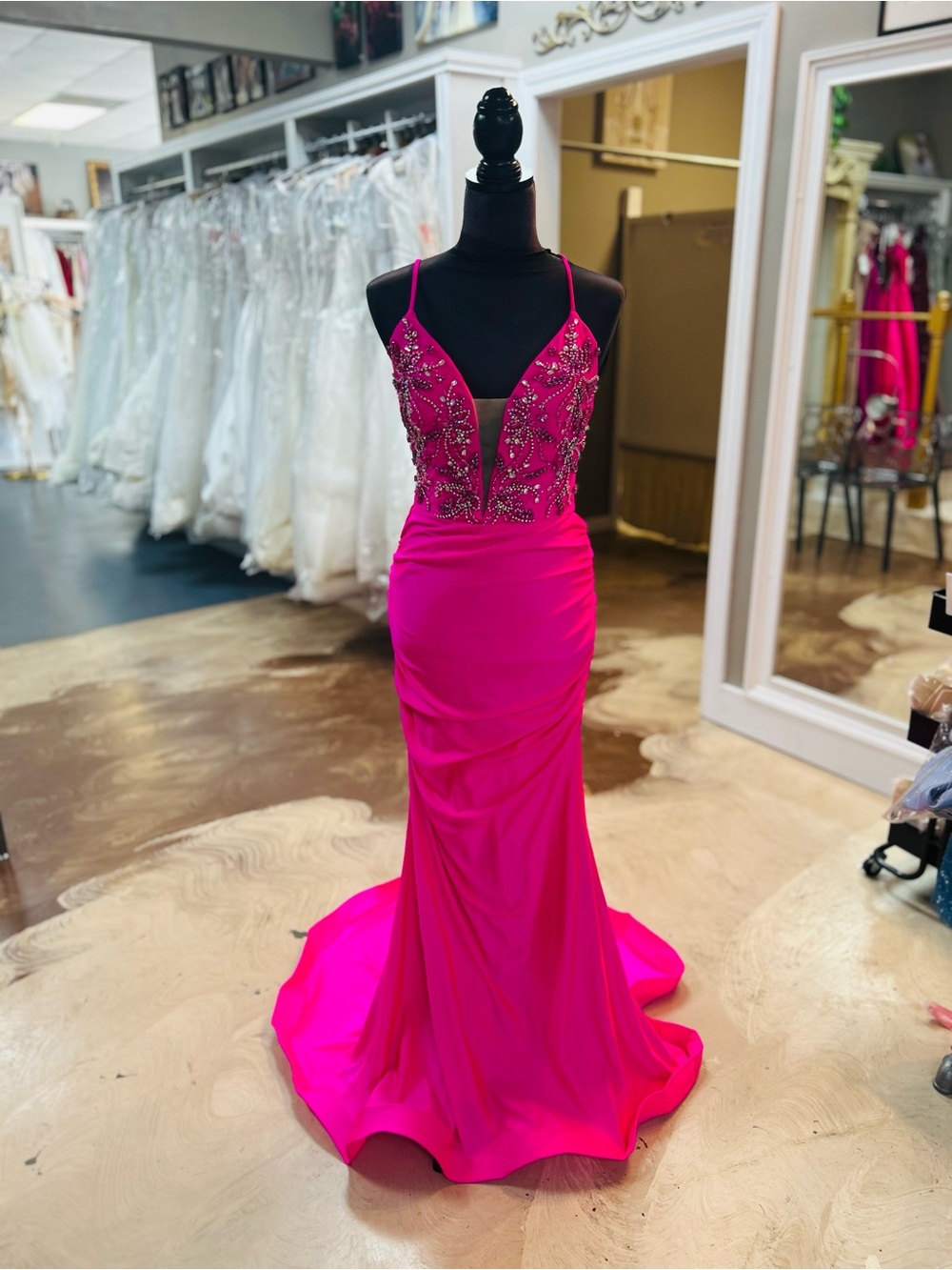 Nina Canacci Elegant Beaded Fuchsia Evening Gown - Women Dresses